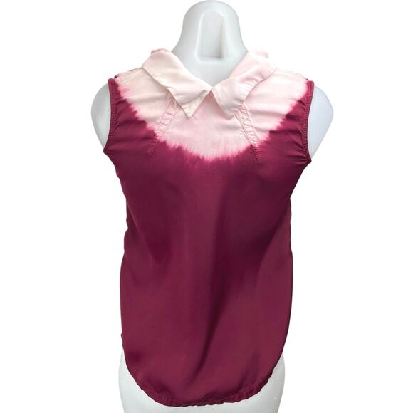 Women's Purple Tie Dye Sleeveless Button Down Collar Shirt Tank Top Size 40 US 8 - Picture 2 of 5